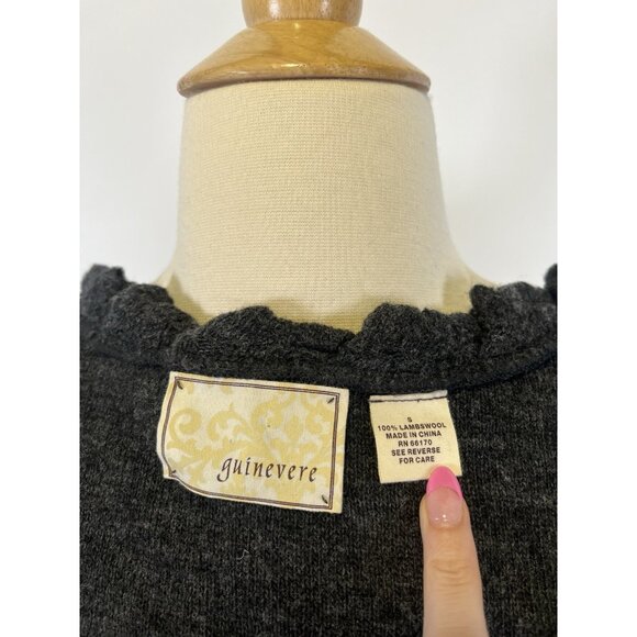 Anthropologie Guinevere Ruffled Cardigan Top Lambswool Grey Small Romantic - Picture 12 of 13